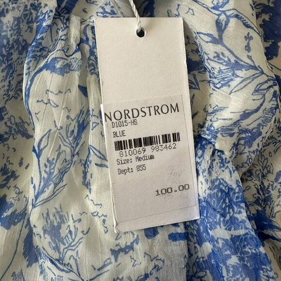 BTFL-life Vintage Blue & White Floral Dress With Puffed Sleeves & Lace Trim - Picture 10 of 11